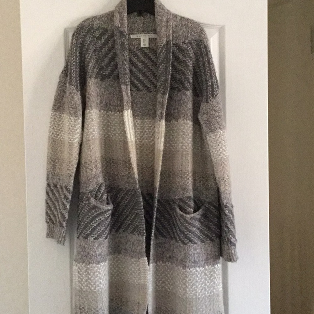 Women's Gray Striped Sweater Cardigan